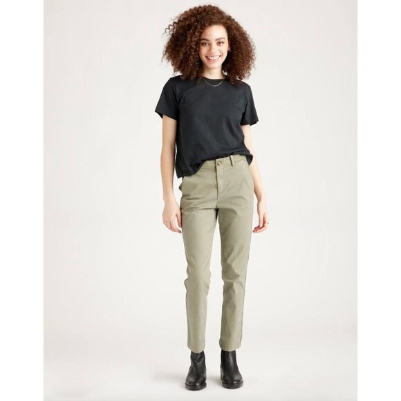 Quince Stretch Cotton Twill Girlfriend Chino Pants Side Stripe Olive Size 27 - Picture 2 of 11